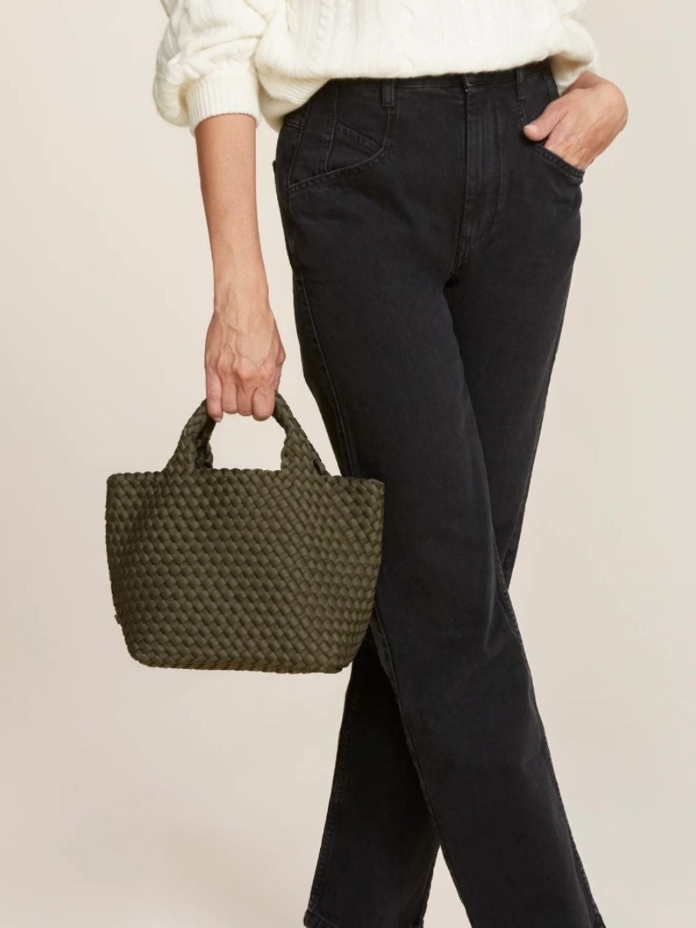 NAGHEDI St. Barths Small Olea Woven Neoprene Tote Quiet Luxury NWT